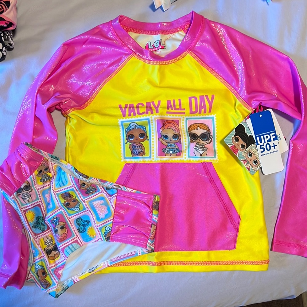 LOL Surprise! girls two piece swimsuit size 6X pink and yellow NWT